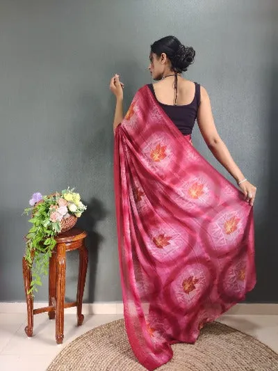 1 Min  Pink Nylon Printed Stitched Readymade Saree