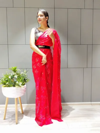 1 Min Ready to Wear Coral Stitched Saree