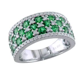 18K White Gold Emerald & Diamond Wide Right Hand Cocktail Ring