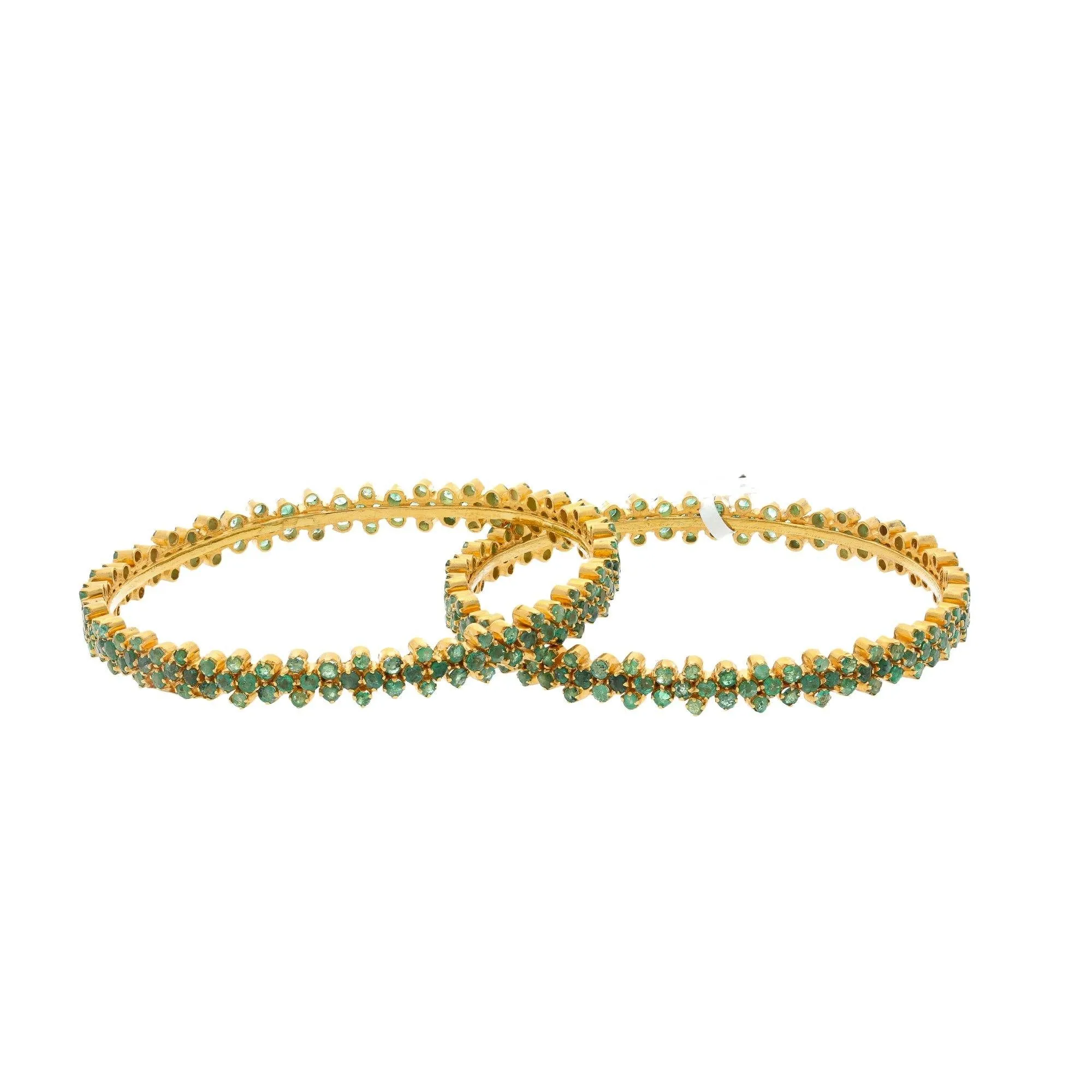 22K Yellow Gold sleek Bangles Set of Two W/ Emerald , 42.8 grams