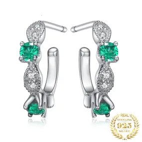 3 Stone Emerald Earrings - 925 Sterling Silver