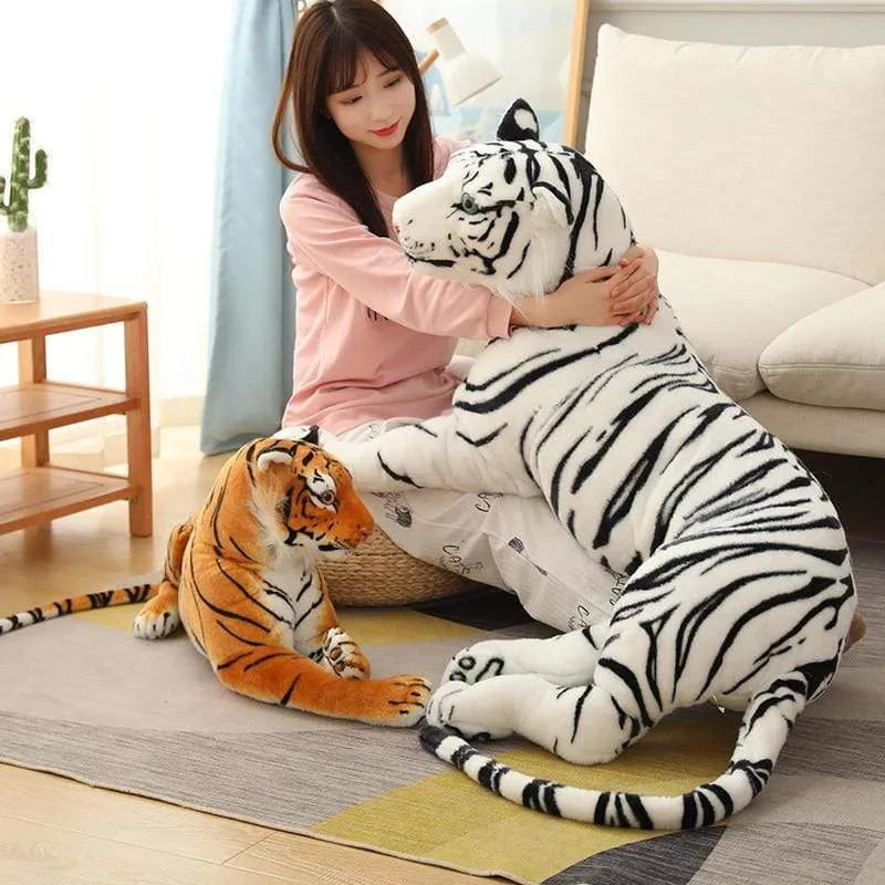 30-110cm Lifelike Tiger Plush Toy Stuffed Wild Force Forest Animals Simulation White Tiger Jaguar Doll Kid Birthday Gift for Boy