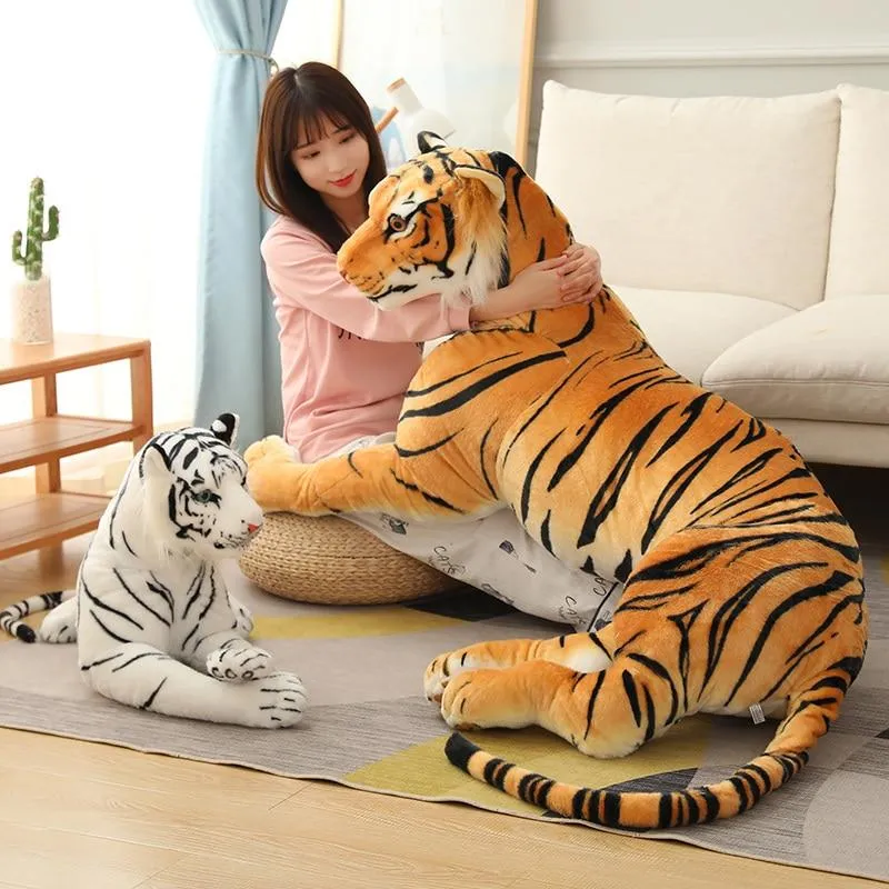 30-110cm Lifelike Tiger Plush Toy Stuffed Wild Force Forest Animals Simulation White Tiger Jaguar Doll Kid Birthday Gift for Boy