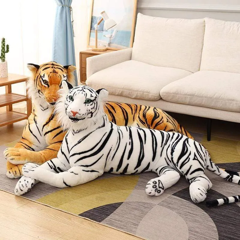 30-110cm Lifelike Tiger Plush Toy Stuffed Wild Force Forest Animals Simulation White Tiger Jaguar Doll Kid Birthday Gift for Boy