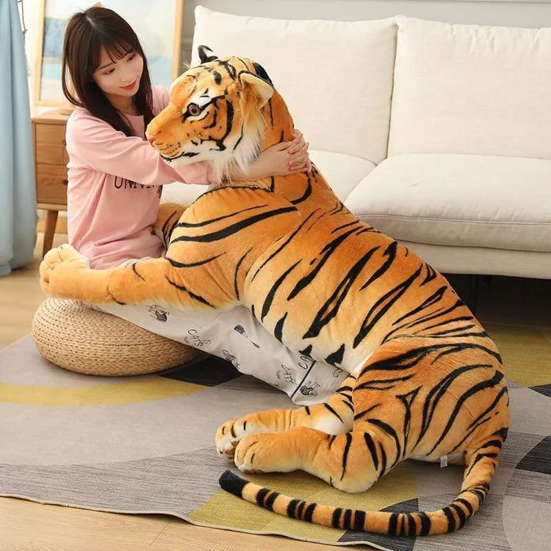 30-110cm Lifelike Tiger Plush Toy Stuffed Wild Force Forest Animals Simulation White Tiger Jaguar Doll Kid Birthday Gift for Boy