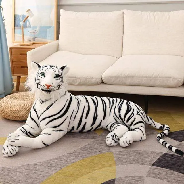 30-110cm Lifelike Tiger Plush Toy Stuffed Wild Force Forest Animals Simulation White Tiger Jaguar Doll Kid Birthday Gift for Boy