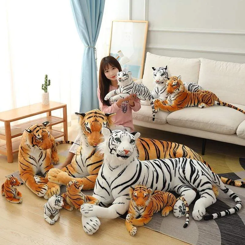 30-110cm Lifelike Tiger Plush Toy Stuffed Wild Force Forest Animals Simulation White Tiger Jaguar Doll Kid Birthday Gift for Boy