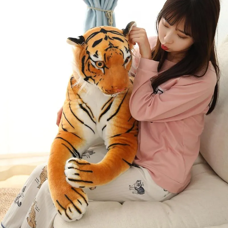 30-110cm Lifelike Tiger Plush Toy Stuffed Wild Force Forest Animals Simulation White Tiger Jaguar Doll Kid Birthday Gift for Boy