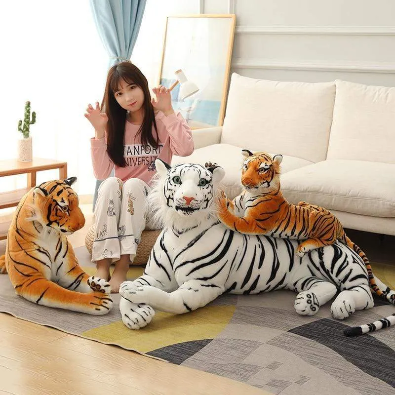 30-110cm Lifelike Tiger Plush Toy Stuffed Wild Force Forest Animals Simulation White Tiger Jaguar Doll Kid Birthday Gift for Boy