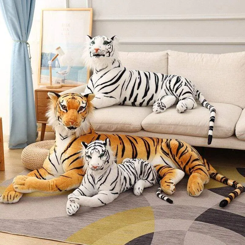 30-110cm Lifelike Tiger Plush Toy Stuffed Wild Force Forest Animals Simulation White Tiger Jaguar Doll Kid Birthday Gift for Boy