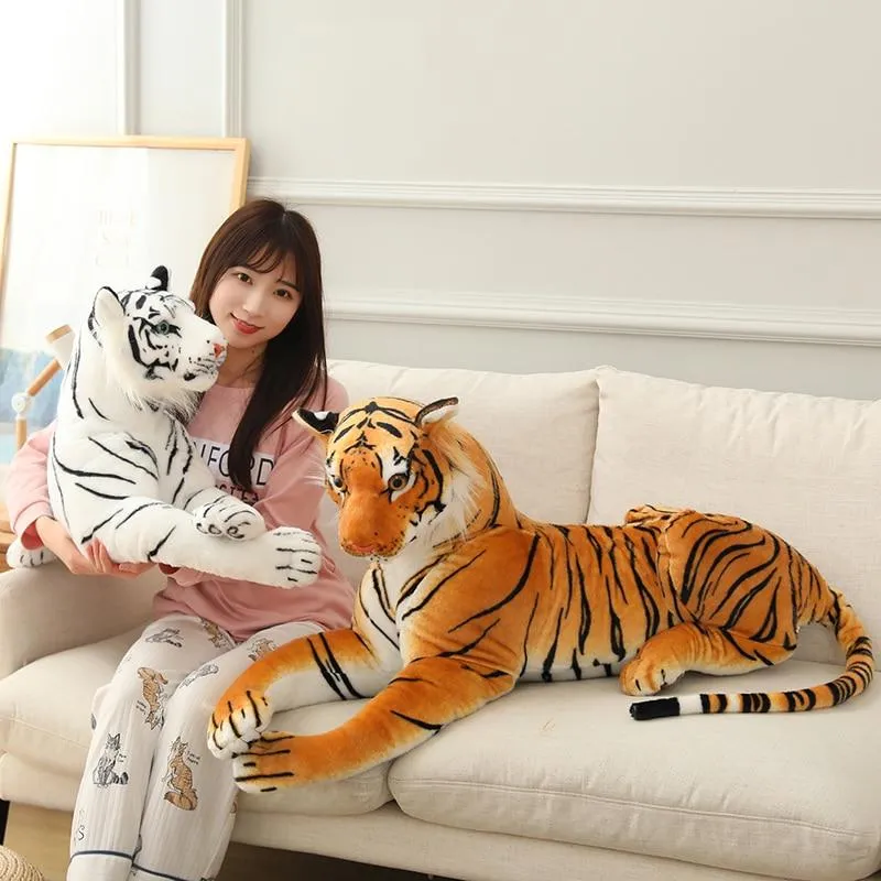 30-110cm Lifelike Tiger Plush Toy Stuffed Wild Force Forest Animals Simulation White Tiger Jaguar Doll Kid Birthday Gift for Boy