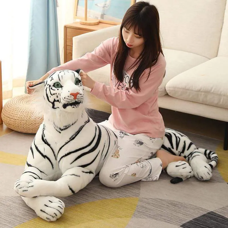 30-110cm Lifelike Tiger Plush Toy Stuffed Wild Force Forest Animals Simulation White Tiger Jaguar Doll Kid Birthday Gift for Boy