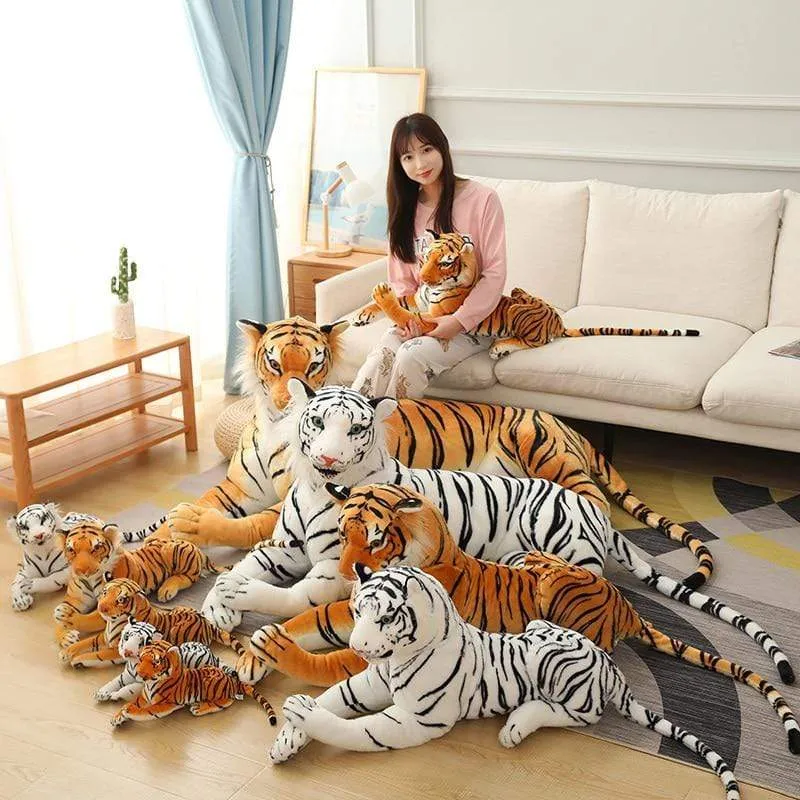 30-110cm Lifelike Tiger Plush Toy Stuffed Wild Force Forest Animals Simulation White Tiger Jaguar Doll Kid Birthday Gift for Boy