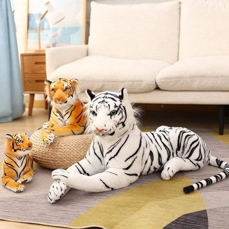 30-110cm Lifelike Tiger Plush Toy Stuffed Wild Force Forest Animals Simulation White Tiger Jaguar Doll Kid Birthday Gift for Boy