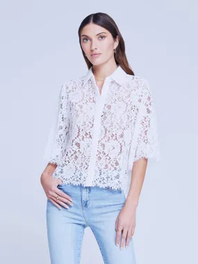 40526ackW L'AGENCE Fern Short sleeve Lace Shirt