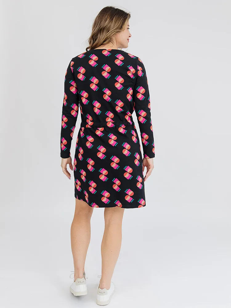 Abby Long Sleeve Dress - Memphis Shapes Black