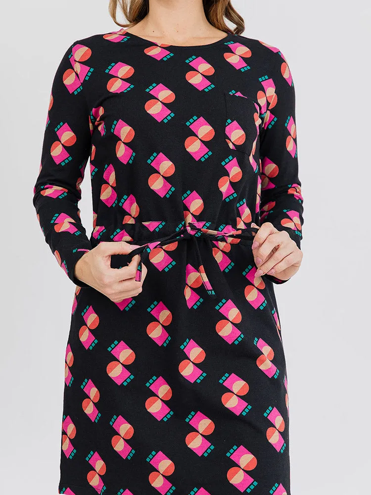 Abby Long Sleeve Dress - Memphis Shapes Black