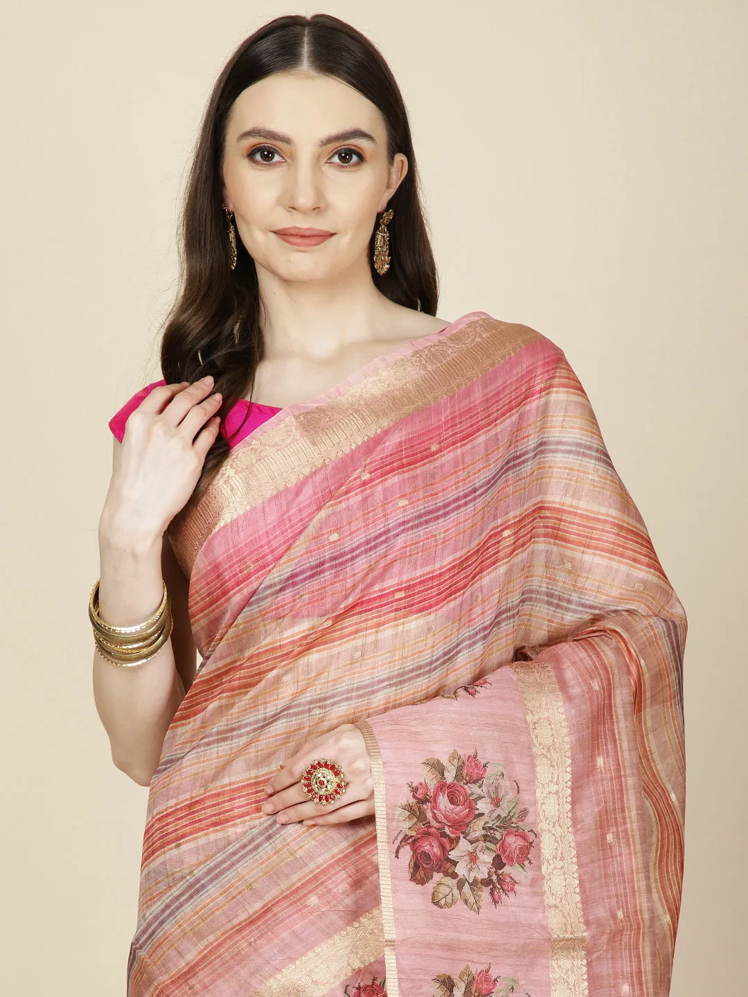 Abstract Printed Woven Cotton Saree