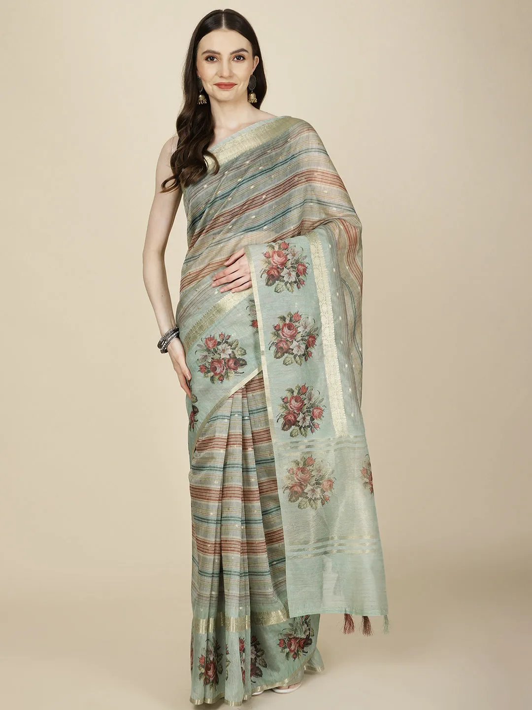 Abstract Printed Woven Cotton Saree