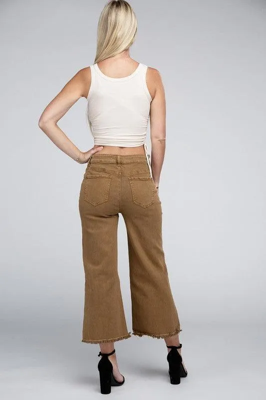 Acid Washed High Waist Frayed Hem Straight Pants Jeans