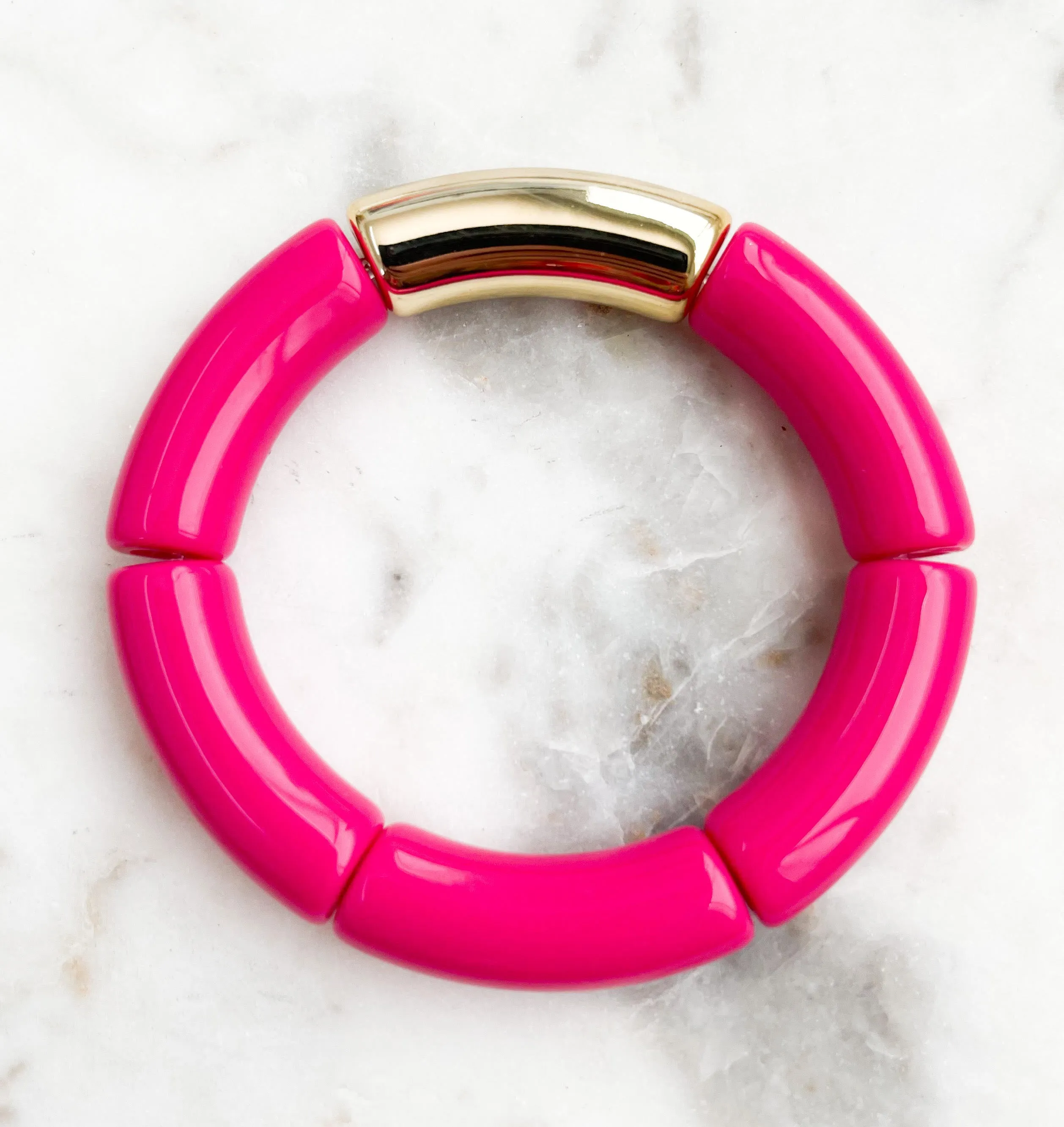 Acrylic Bamboo Bangle Bracelet Hot Pink