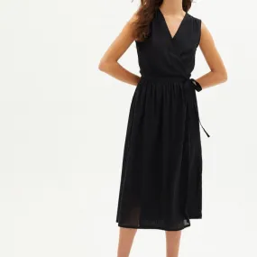 Amapola Sleeveless Wrap Dress Black Organic Cotton Size XL