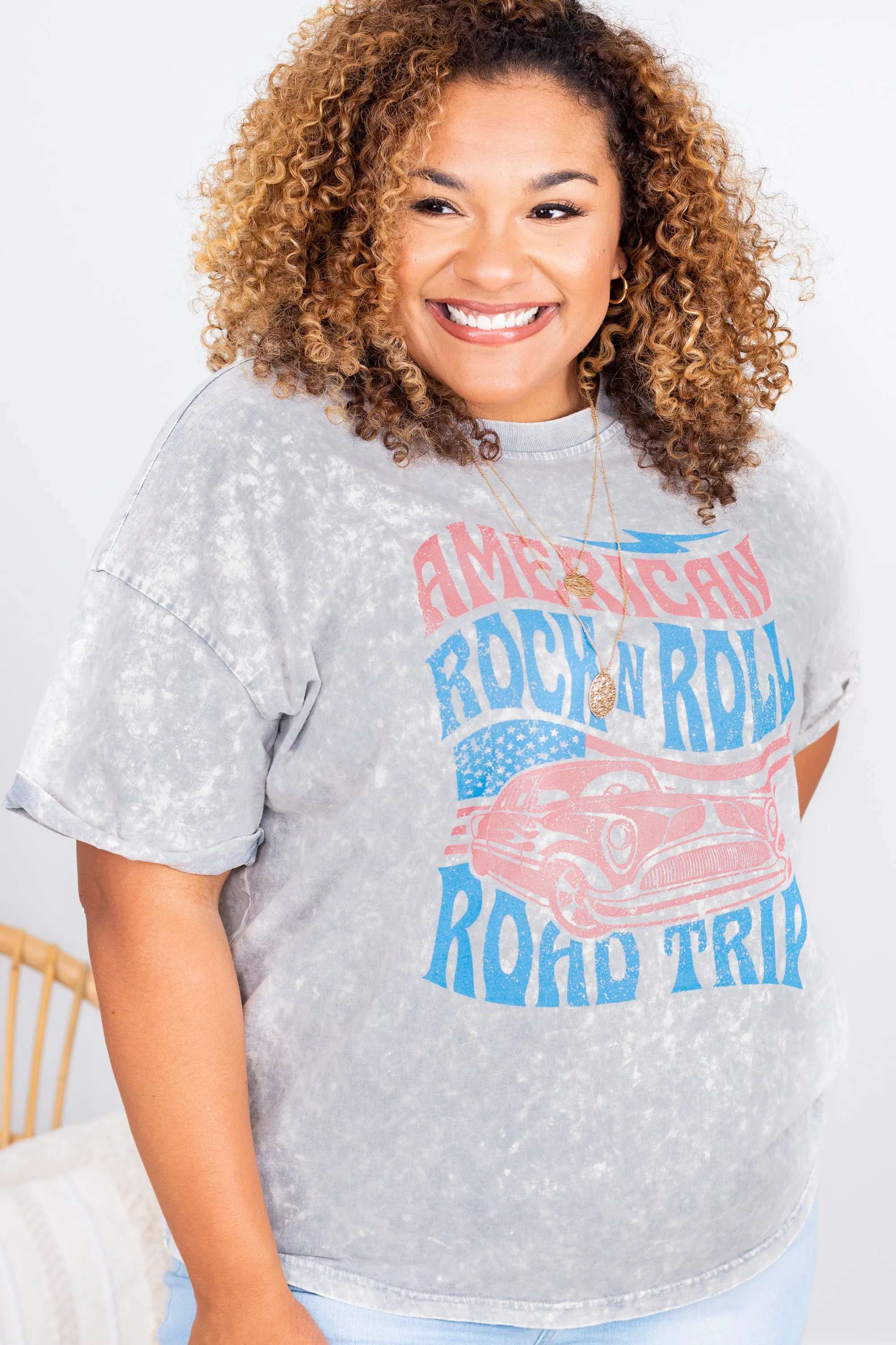 American Road Trip Gray Graphic Tee