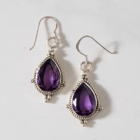 Amethyst Teardrop Navajo USA Native American Made 925 Sterling Silver Earrings with French Hook