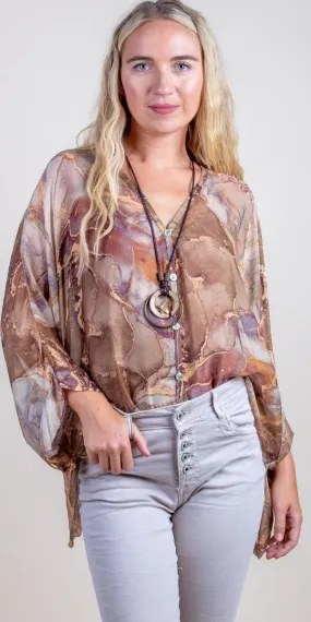 ANGELO MARBLE SILK BLOUSE