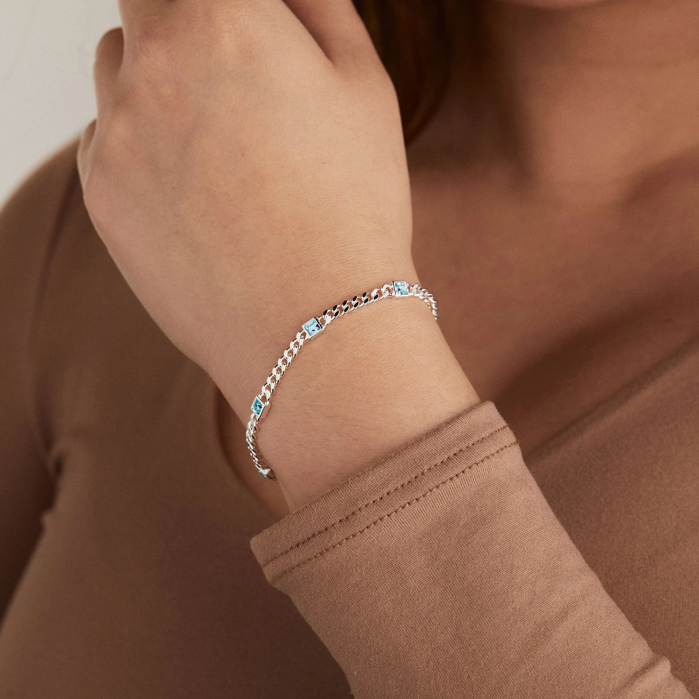 Aquamarine Curb Chain Bracelet, March Birthstone