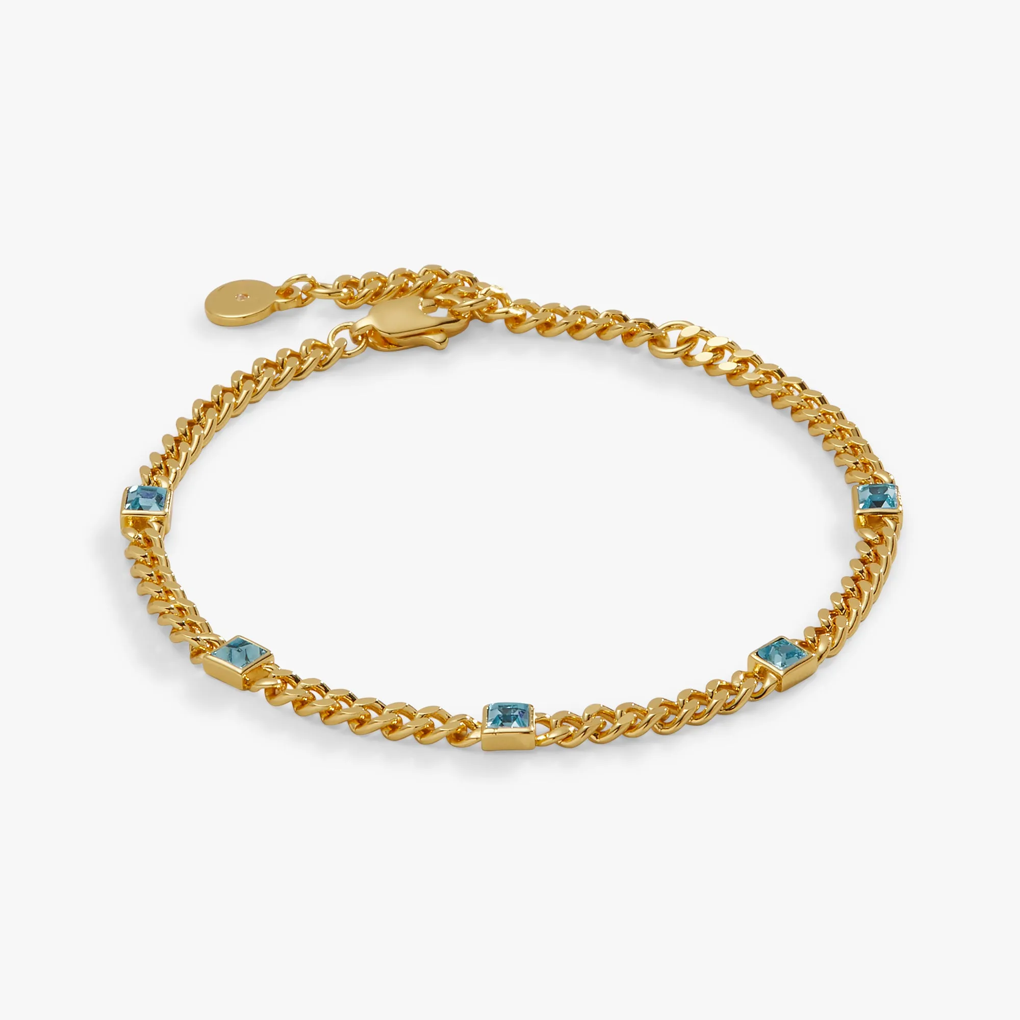 Aquamarine Curb Chain Bracelet, March Birthstone