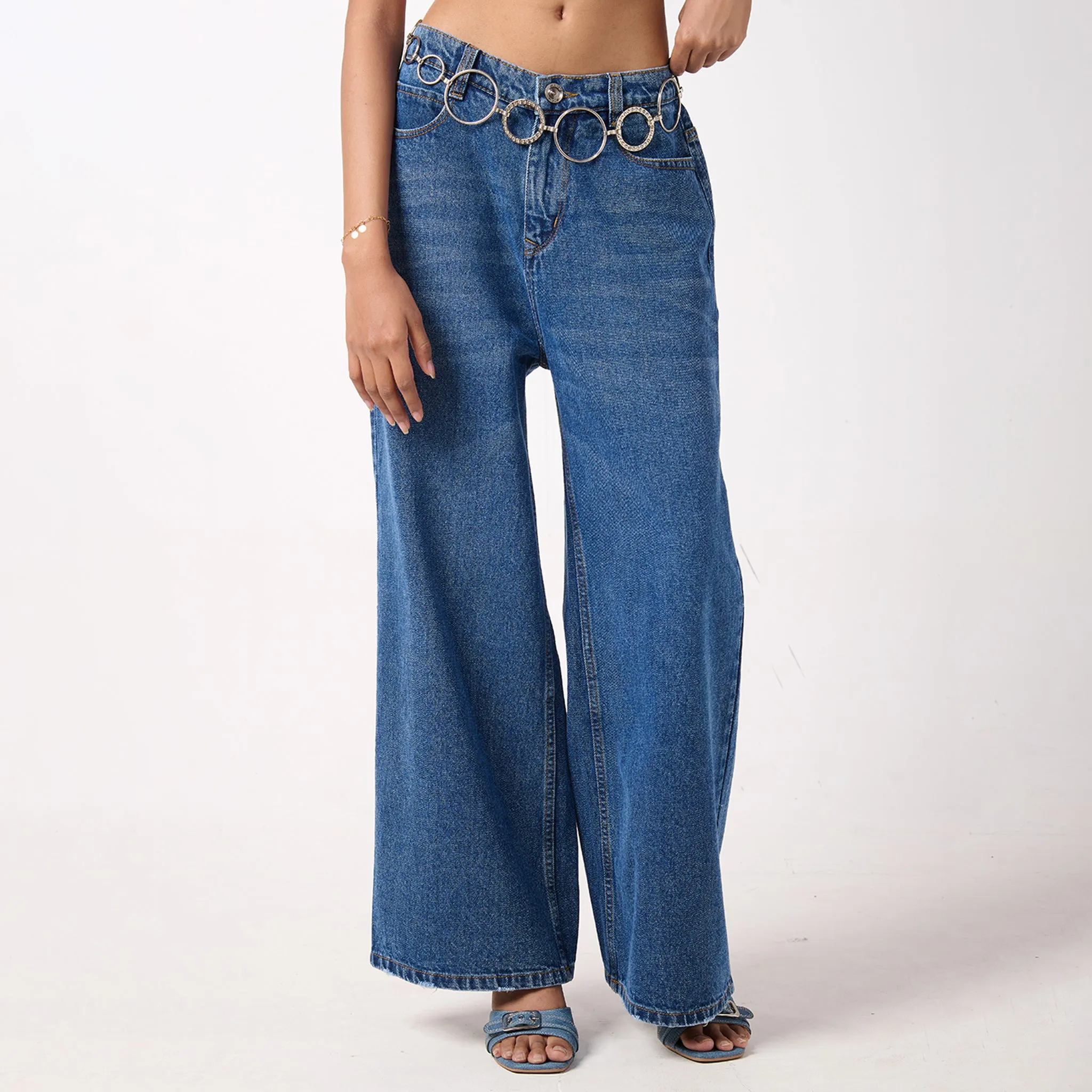 Baggy Jeans  & Green Crop Linen Shirts For Women