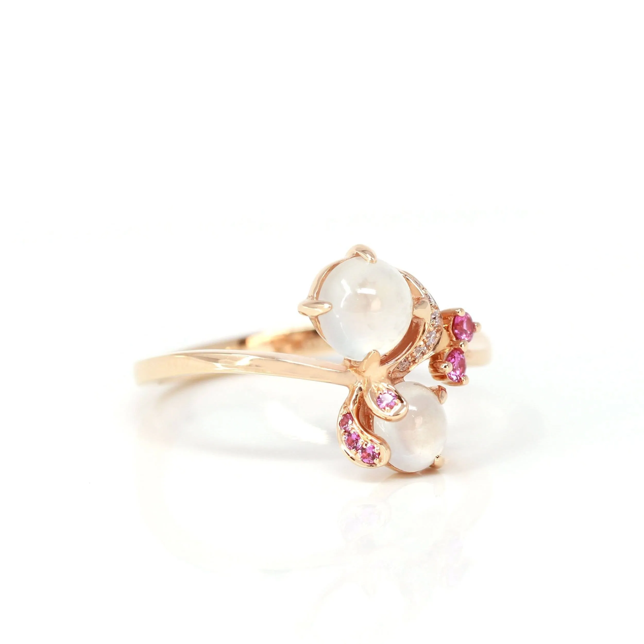 Baikalla? "Amelie" 18k Rose Gold Natural Ice Jadeite Engagement Ring With Diamonds