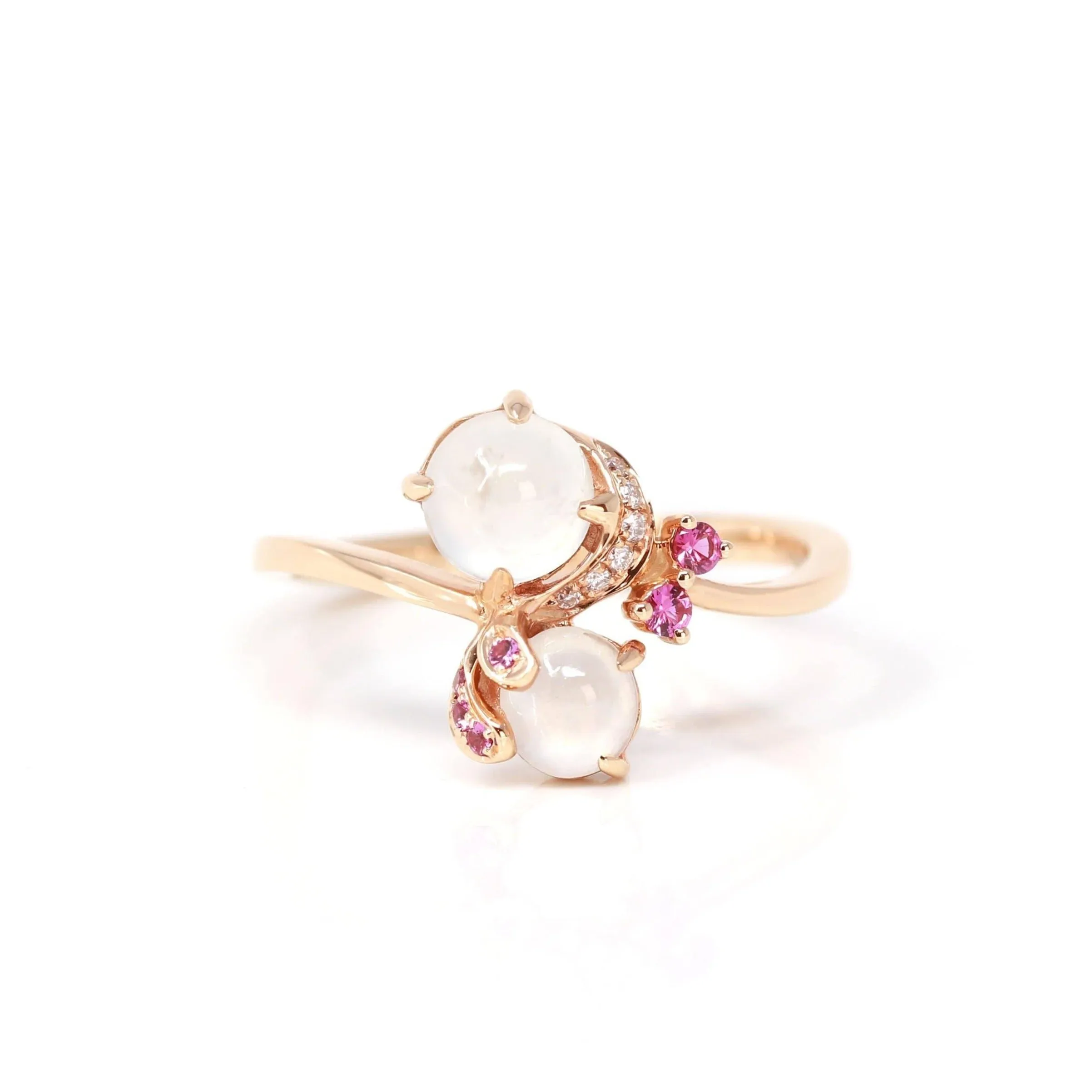 Baikalla? "Amelie" 18k Rose Gold Natural Ice Jadeite Engagement Ring With Diamonds