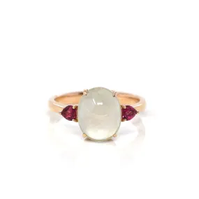 Baikalla "Sarah" 18k Rose Gold Natural Ice Jadeite & Tourmaline Engagement Ring