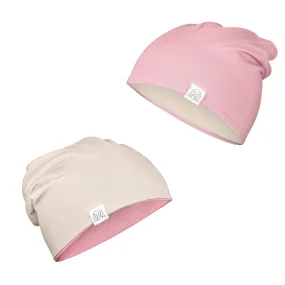 Bamboo Reversible Beanie - Beige - Blush Pink