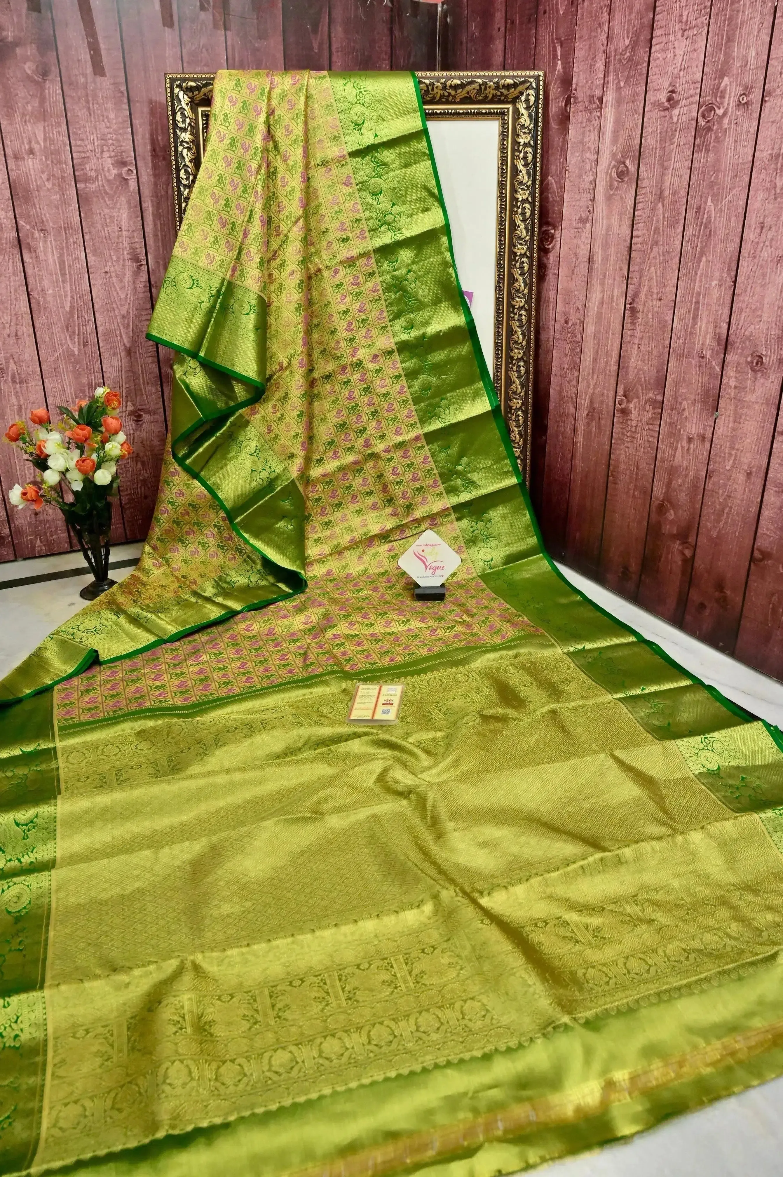 Banana Green Color Pure Tissue Kanjeevaram Silk Saree in Ikat Pattern