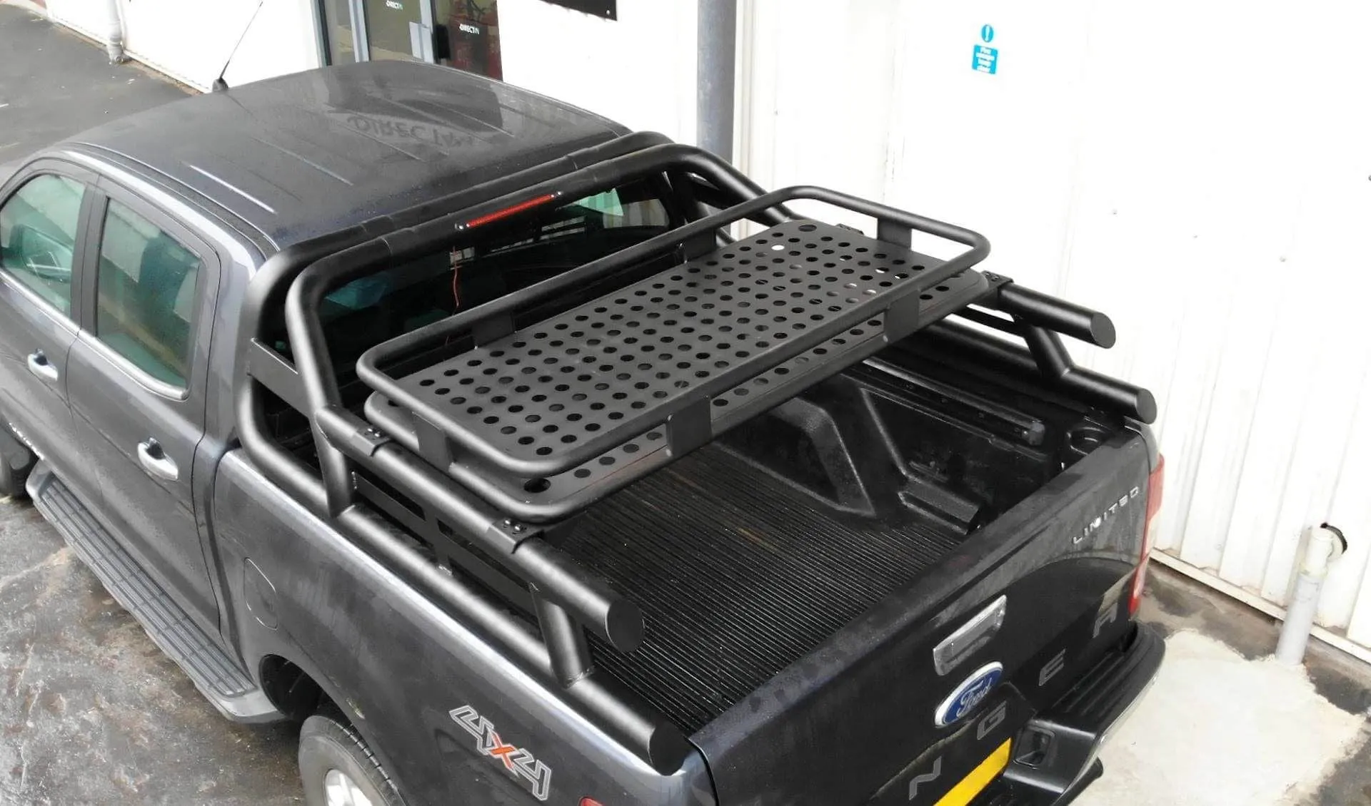 Black Long Arm Roll Sports Bar with Cargo Basket Rack for the Ford Ranger 98-05