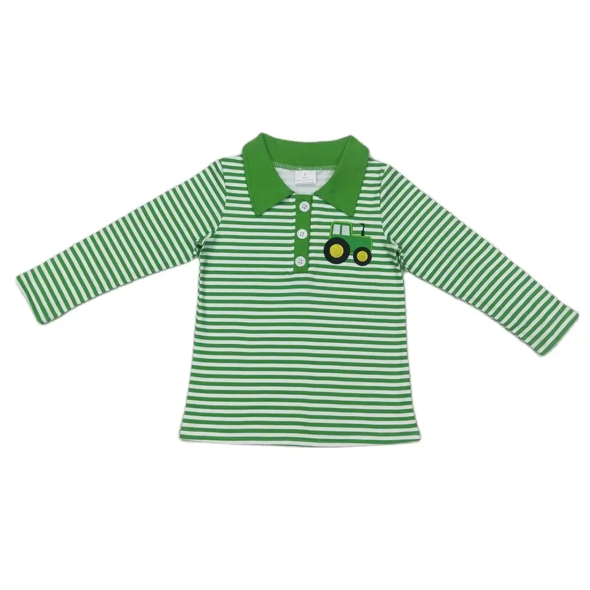 Boys Shirt - Collared - Green Tractor Stripe Farm