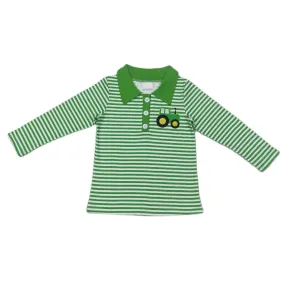 Boys Shirt - Collared - Green Tractor Stripe Farm