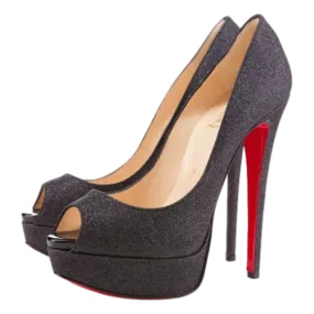 Brand New Louboutin Lady Peep black Red Glitter 39