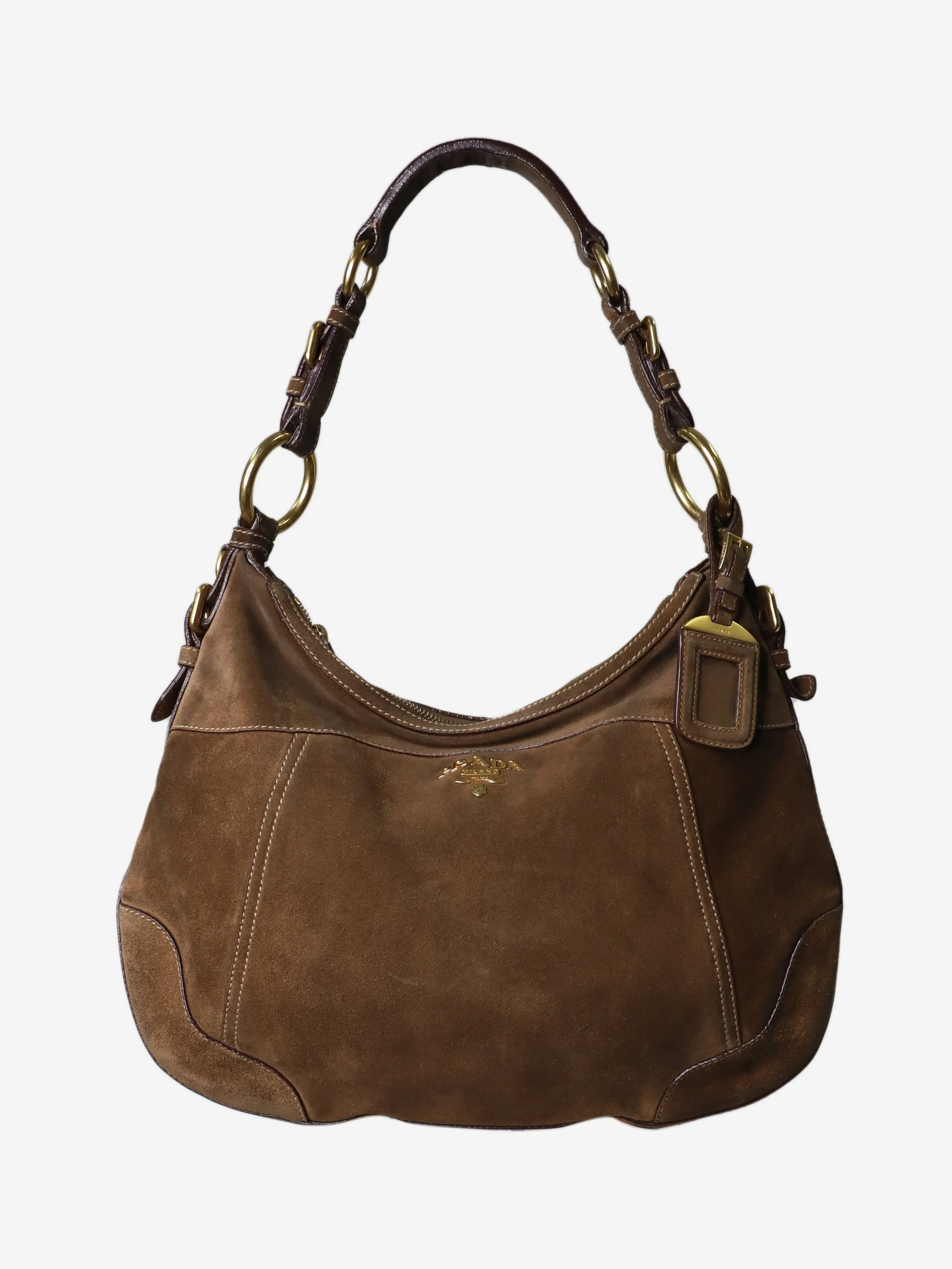 Brown suede shoulder bag