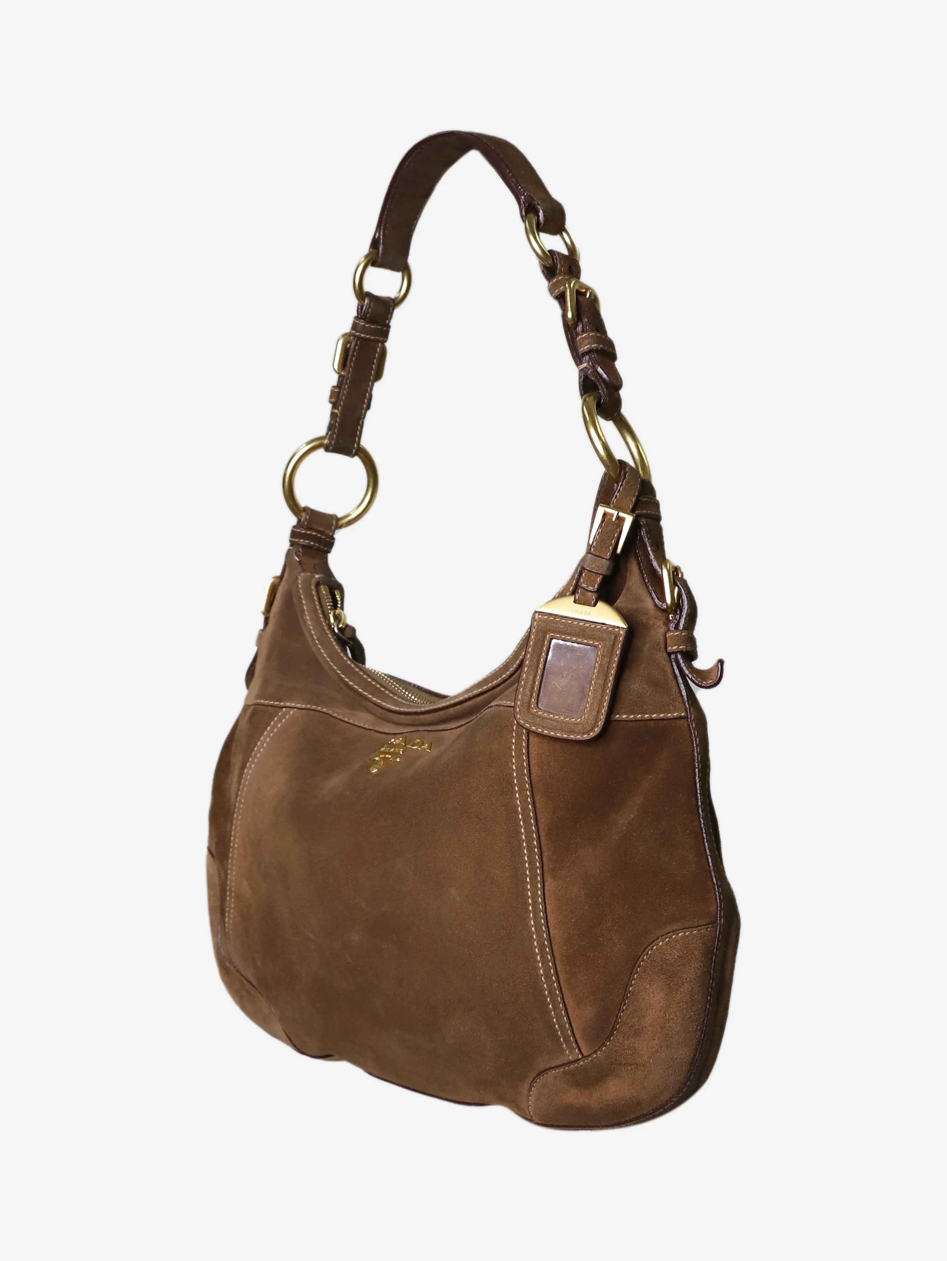 Brown suede shoulder bag