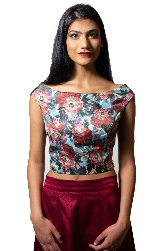 Buy Wine Floral Crop Top & Skirt | Clearance