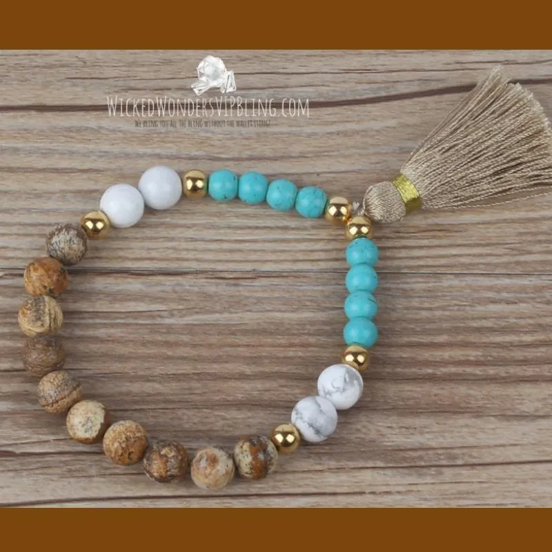 Chakra De Tassel Multi Brown-Blue Bracelet