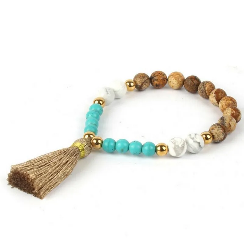 Chakra De Tassel Multi Brown-Blue Bracelet