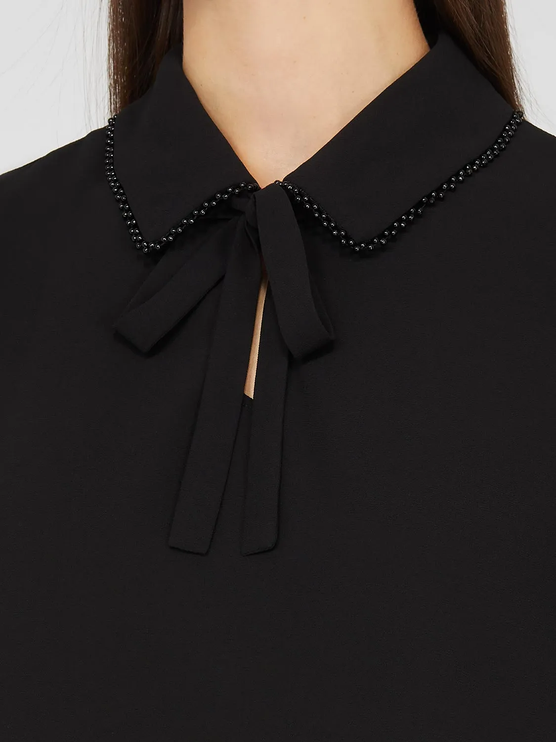 Chiffon Popover Blouse With Pearl Trim Collar