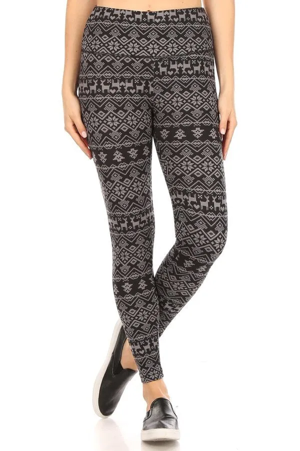 Christmas Fair Isle Hearts Soft Lounge Fleece Lined Leggings Pants