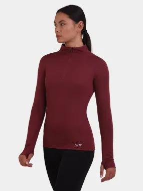 Cloud Fleece Quarter Zip Running Top For Women With Thumbholes & Side Zip Pocket