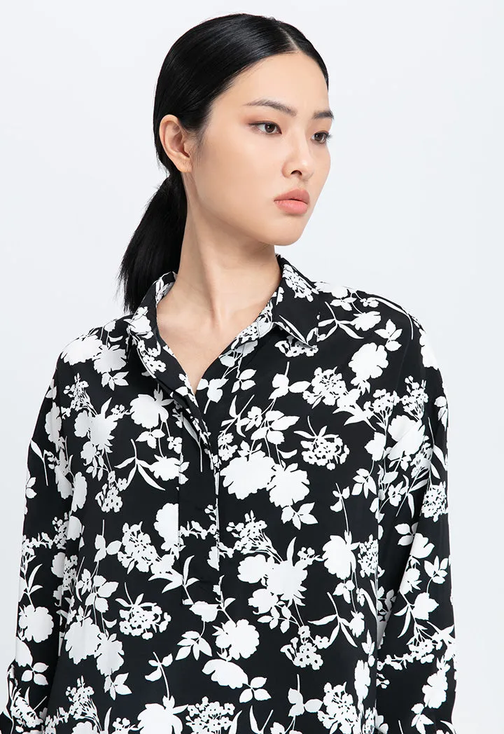 Contrast Flower Printed Blouse